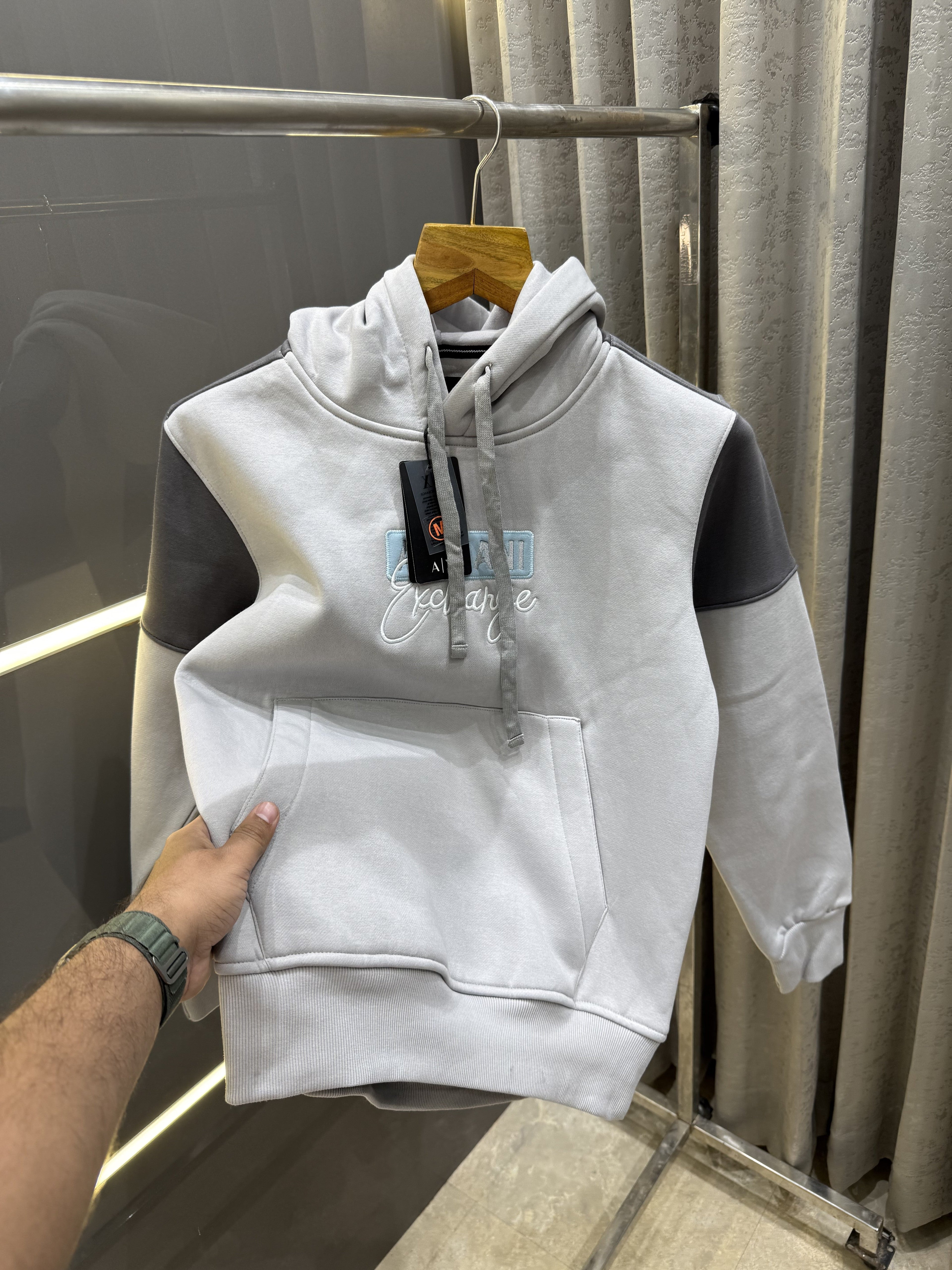 ARMAN.I GREY EMBROIDERY PRINT PREMIUM HOODIE