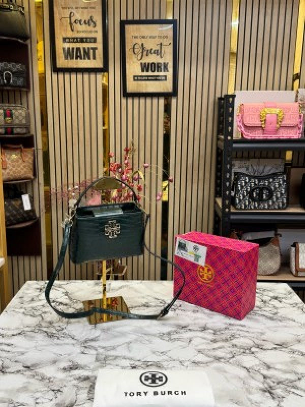 TOR  Y BURCH BRITTEN HANDBAG CROCODILE PRINT WITH OG BOX AND DUST BAG AND SLING (GREEN) (S2)