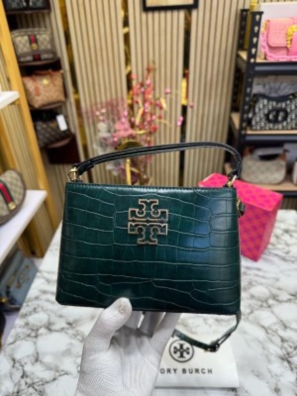 TOR  Y BURCH BRITTEN HANDBAG CROCODILE PRINT WITH OG BOX AND DUST BAG AND SLING (GREEN) (S2)