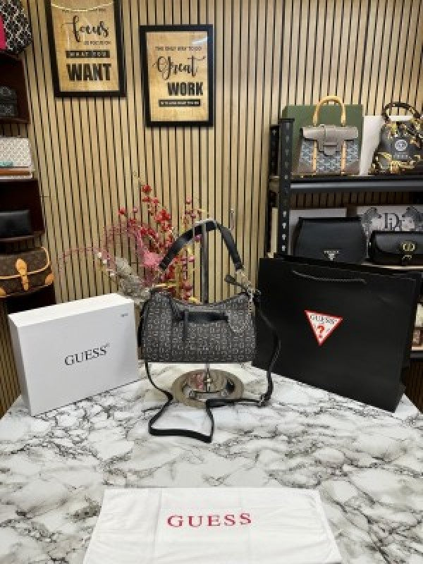 GUESS COLORBLOCK PRINTING UNDERARM SLING SHOULDER BAG WITH OG BOX AND DUST BAG WITH CARRY BAG PREMIUM QUALITY (GREISH BLACK) 1002