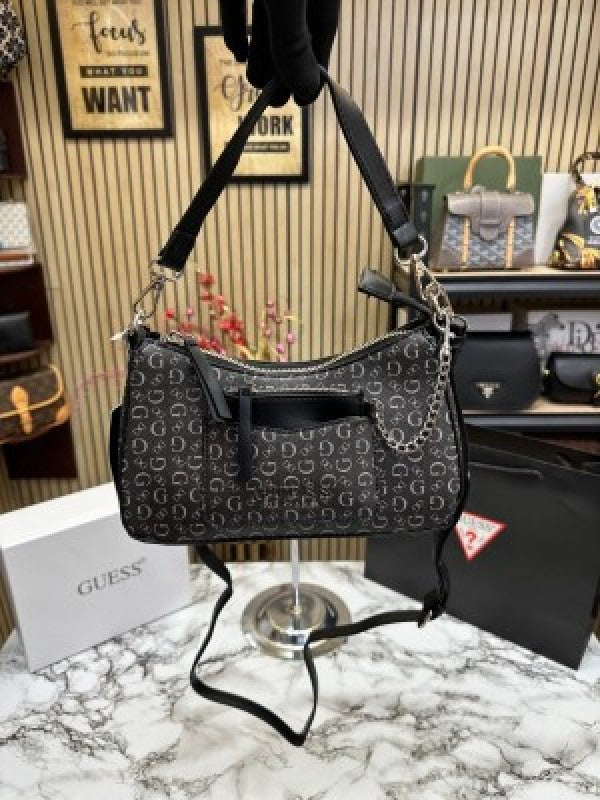 GUESS COLORBLOCK PRINTING UNDERARM SLING SHOULDER BAG WITH OG BOX AND DUST BAG WITH CARRY BAG PREMIUM QUALITY (GREISH BLACK) 1002