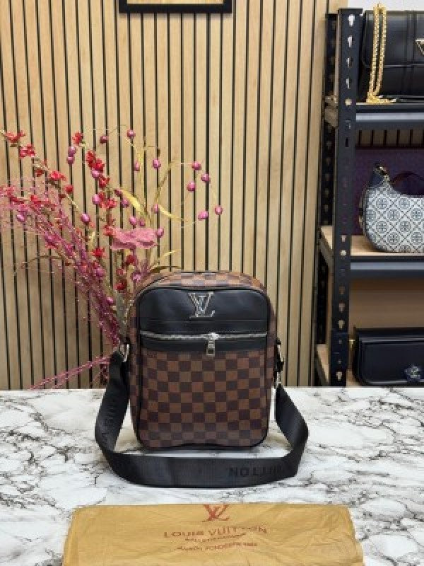 LOUIS  VUITTON LV LOGO SIDE BAG BROWN CHECKS WITH DUST BAG