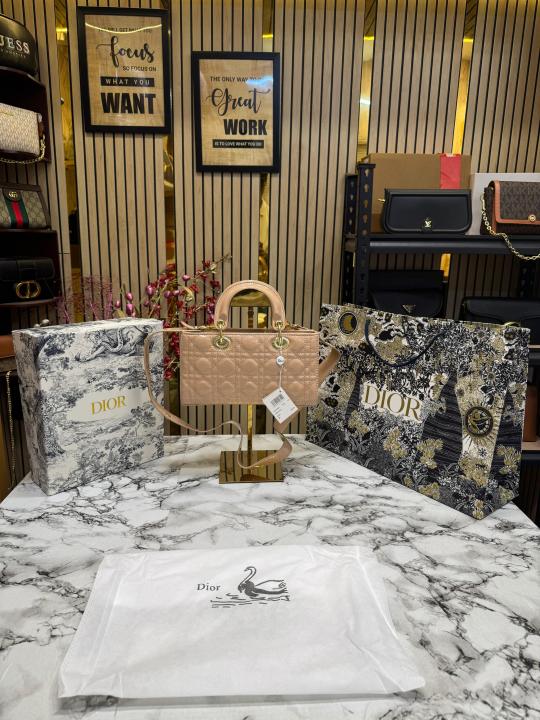 Christian  Dior  D Joy  Pearl  Patent  Handbag  With  Box  And  Dust  Bag  Including  CarryBag  (Apricot)