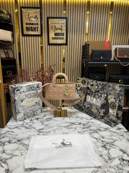 Christian  Dior  D Joy  Pearl  Patent  Handbag  With  Box  And  Dust  Bag  Including  CarryBag  (Apricot)