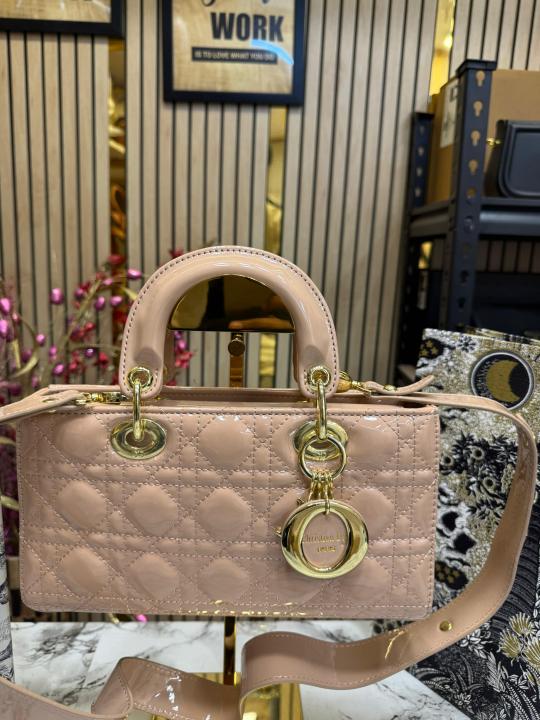 Christian  Dior  D Joy  Pearl  Patent  Handbag  With  Box  And  Dust  Bag  Including  CarryBag  (Apricot)