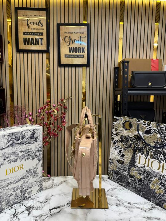 Christian  Dior  D Joy  Pearl  Patent  Handbag  With  Box  And  Dust  Bag  Including  CarryBag  (Apricot)