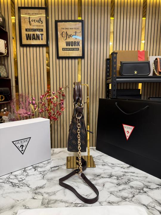 Guess Faux Leather Handbag With Box And Dust Bag Including Carry Bag (Brown)