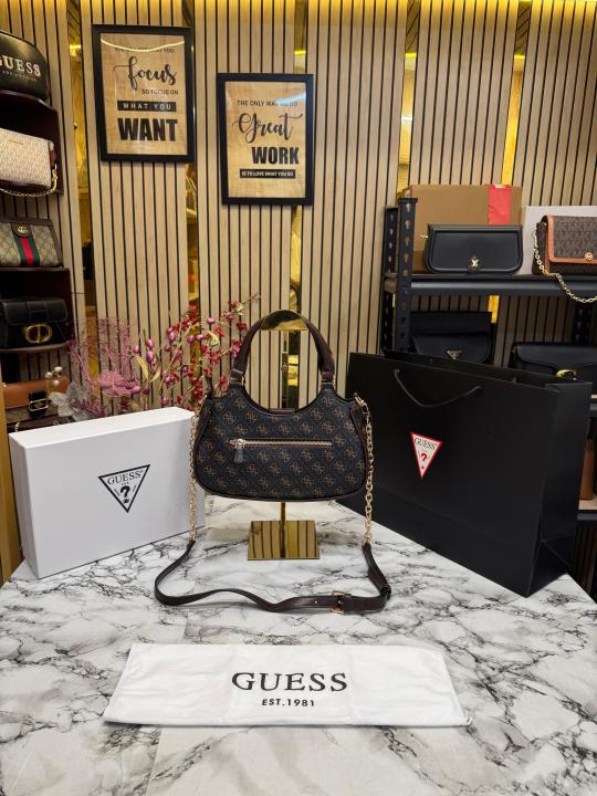 Guess Faux Leather Handbag With Box And Dust Bag Including Carry Bag (Brown)