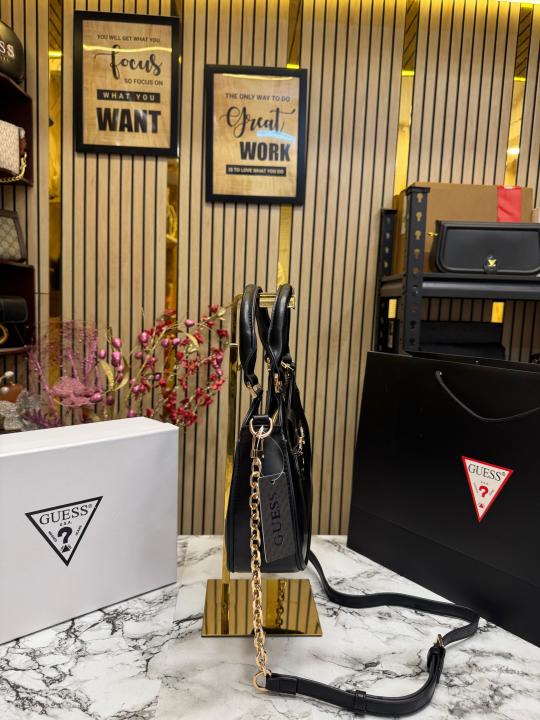 Guess Faux Leather Handbag With Box And Dust Bag Including Carry Bag (Black)