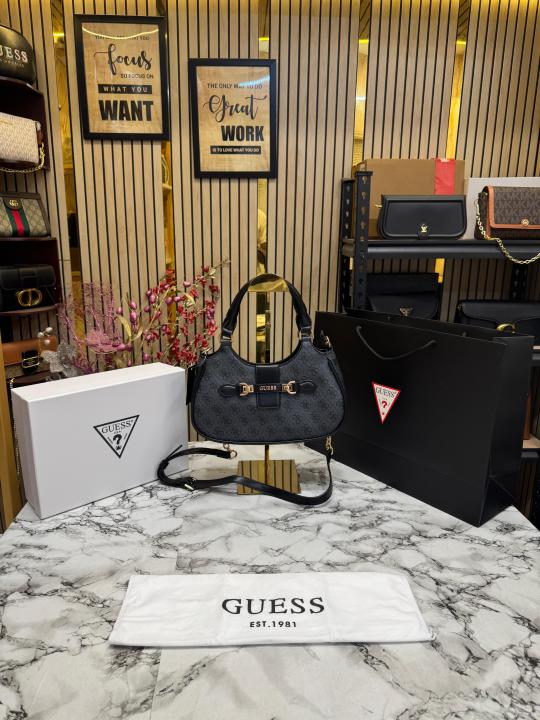 Guess Faux Leather Handbag With Box And Dust Bag Including Carry Bag (Black Black)