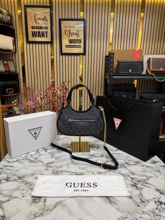 Guess Faux Leather Handbag With Box And Dust Bag Including Carry Bag (Black Black)