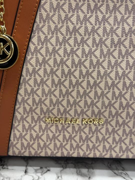 Michael  Kors Raven Large Logo Tote Bag With Dust Bag (Beige Brown)