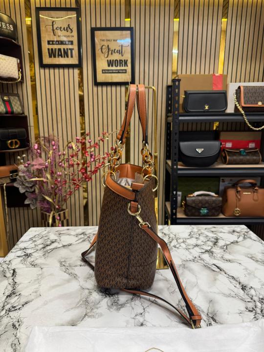 Michael  Kors Raven Large Logo Tote Bag With Dust Bag (Coffee Brown)