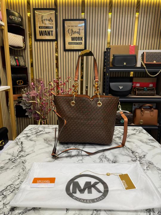 Michael  Kors Raven Large Logo Tote Bag With Dust Bag (Coffee Brown)