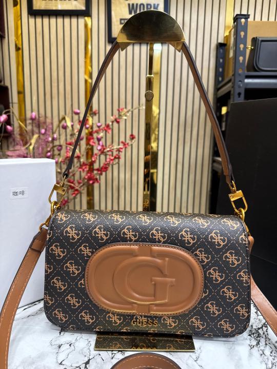 Guess Womens Eco Mietta Flap Shoulder Bag with box and dust bag including carry bag (Brown)