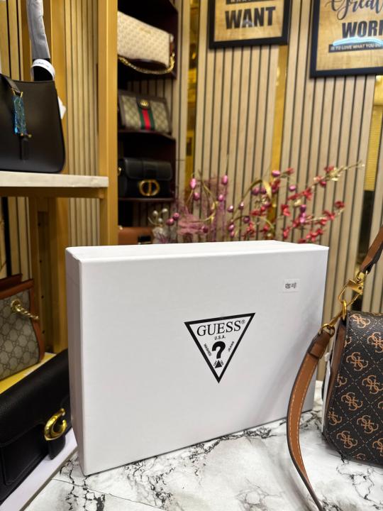 Guess Womens Eco Mietta Flap Shoulder Bag with box and dust bag including carry bag (Brown)