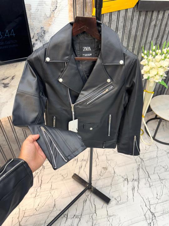 .ZARA.IMPORTED.LEATHER.FABRIC.CROSS.ZIPPER.VERY.PREMIUM.BIKER.JACKET.MR114