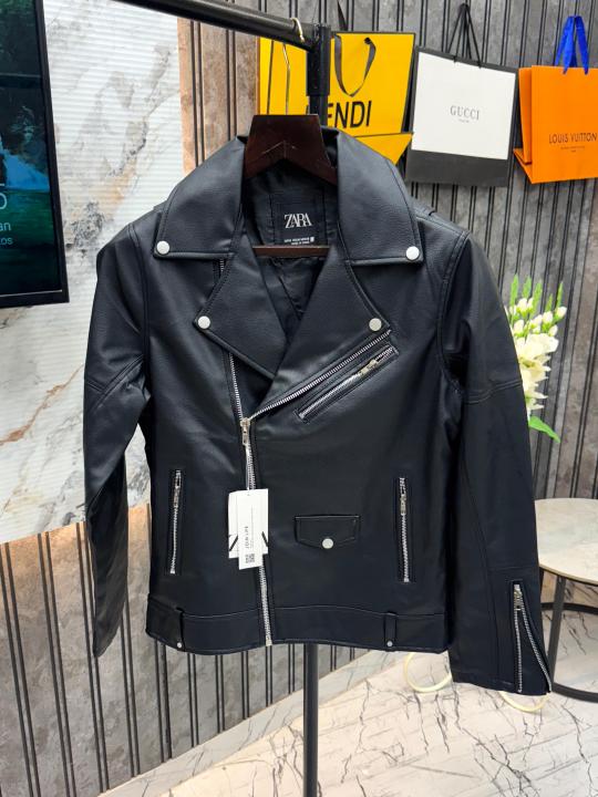 .ZARA.IMPORTED.LEATHER.FABRIC.CROSS.ZIPPER.VERY.PREMIUM.BIKER.JACKET.MR114