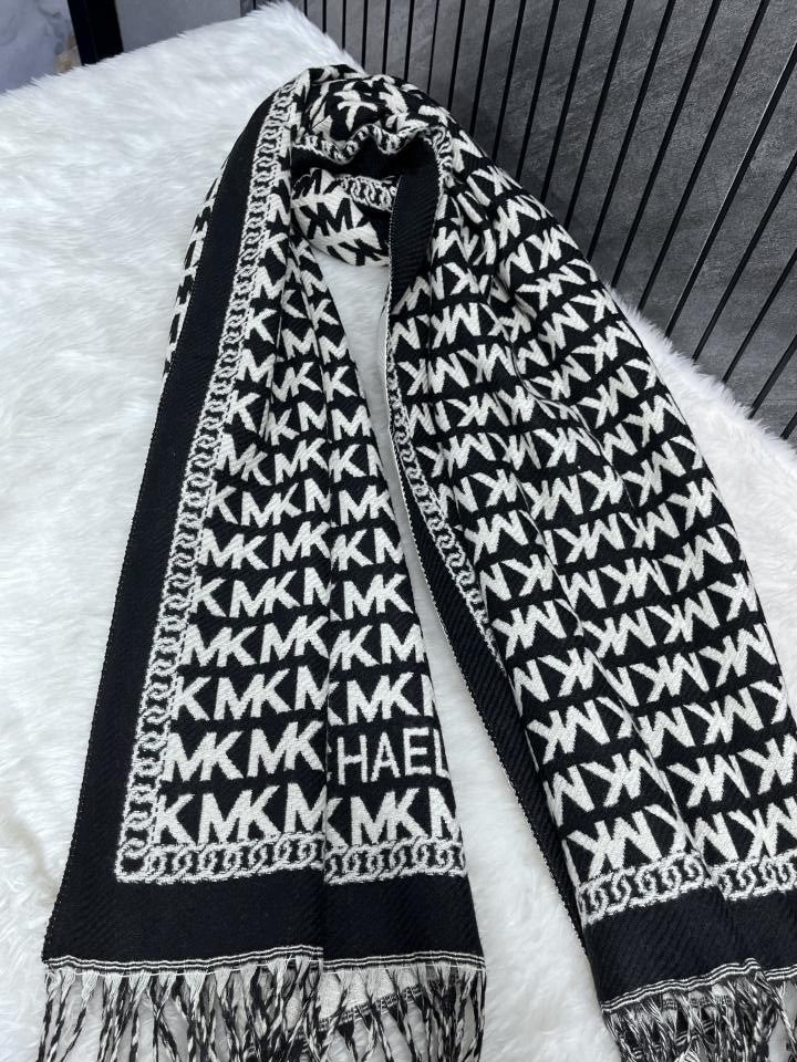Michael Kors MK4 Black-White Woollen Scarf With Plain ZipLock PolyBag