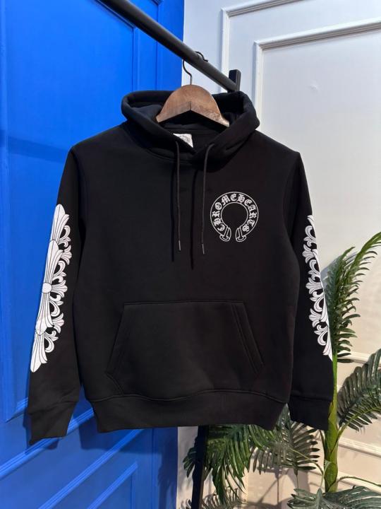 Chrome Hearts Black Hoodie with Cross Sleeve Print