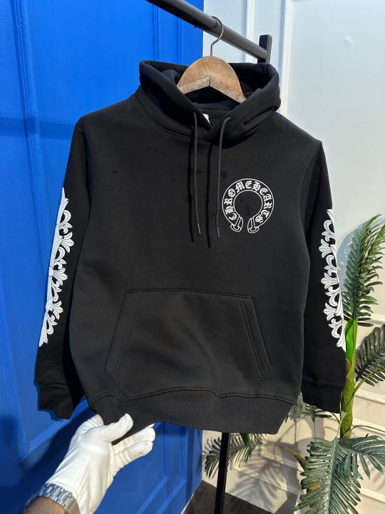 Chrome Hearts Black Hoodie with Cross Sleeve Print