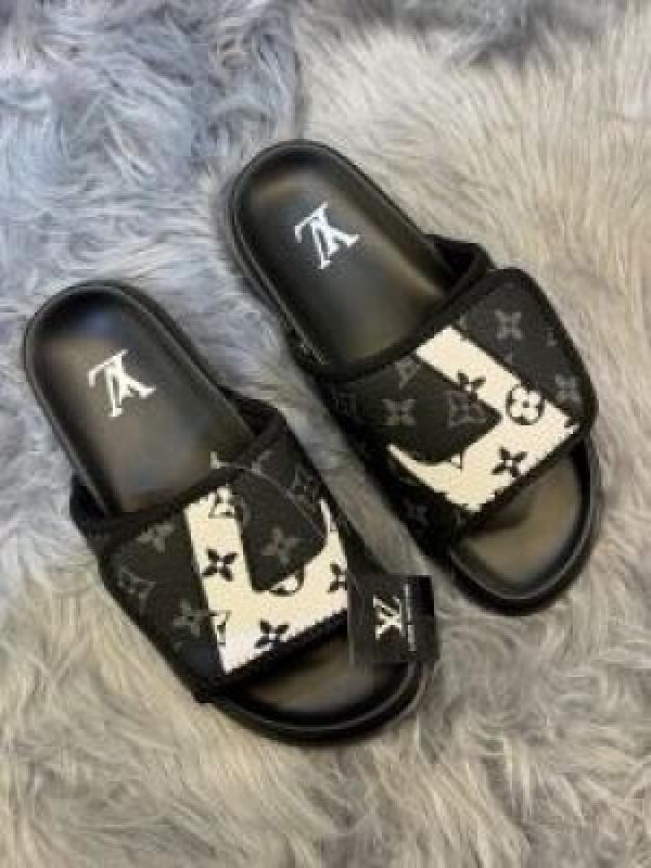 Louis-Vuitton Monogram Full Black Premium Slides